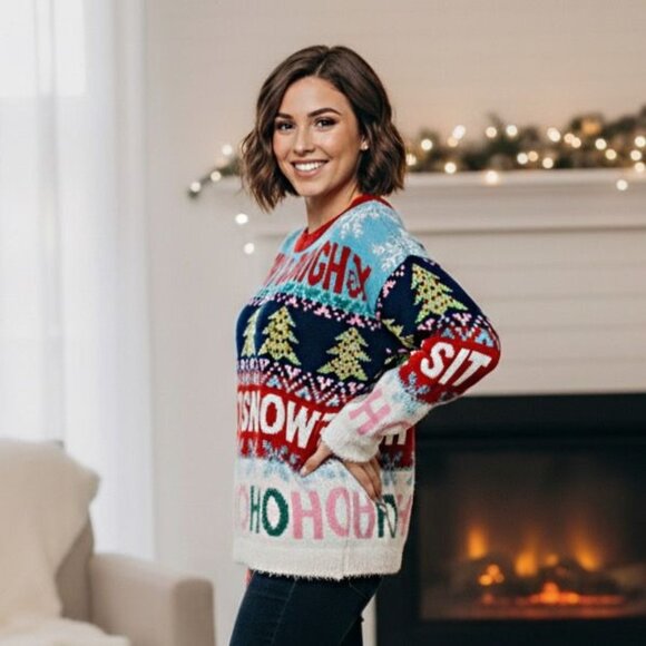 33 Degrees Ugly Christmas Sweater Merry & Bright Colorful Fuzzy Party Oversized - Picture 4 of 12